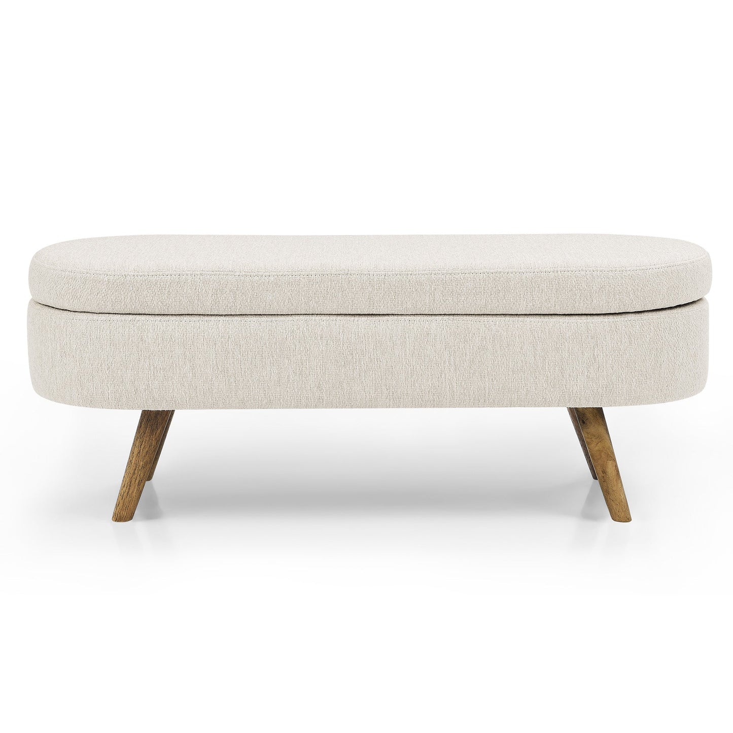 Ottoman Oval Storage Bench, Rubber Tree Wood Legs, Beige(43.5"x16"x16") - GREAT BEACH HOUSE