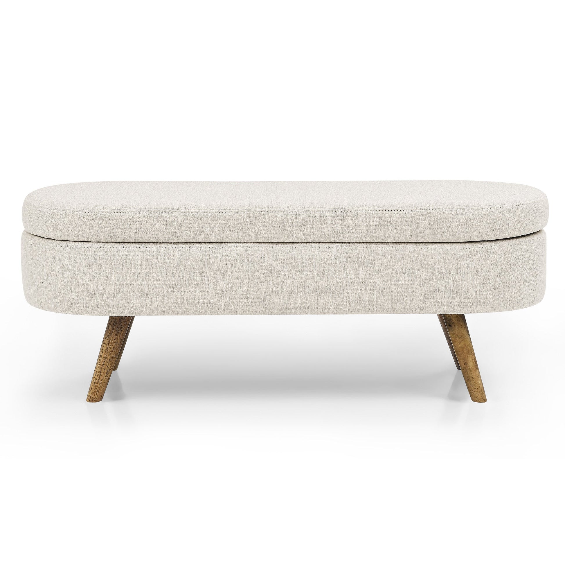 Ottoman Oval Storage Bench, Rubber Tree Wood Legs, Beige(43.5"x16"x16") - GREAT BEACH HOUSE