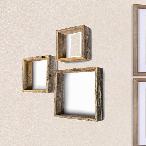 Rustic Farmhouse Set of 3 Square Shadow Box Shelves - GREAT BEACH HOUSE
