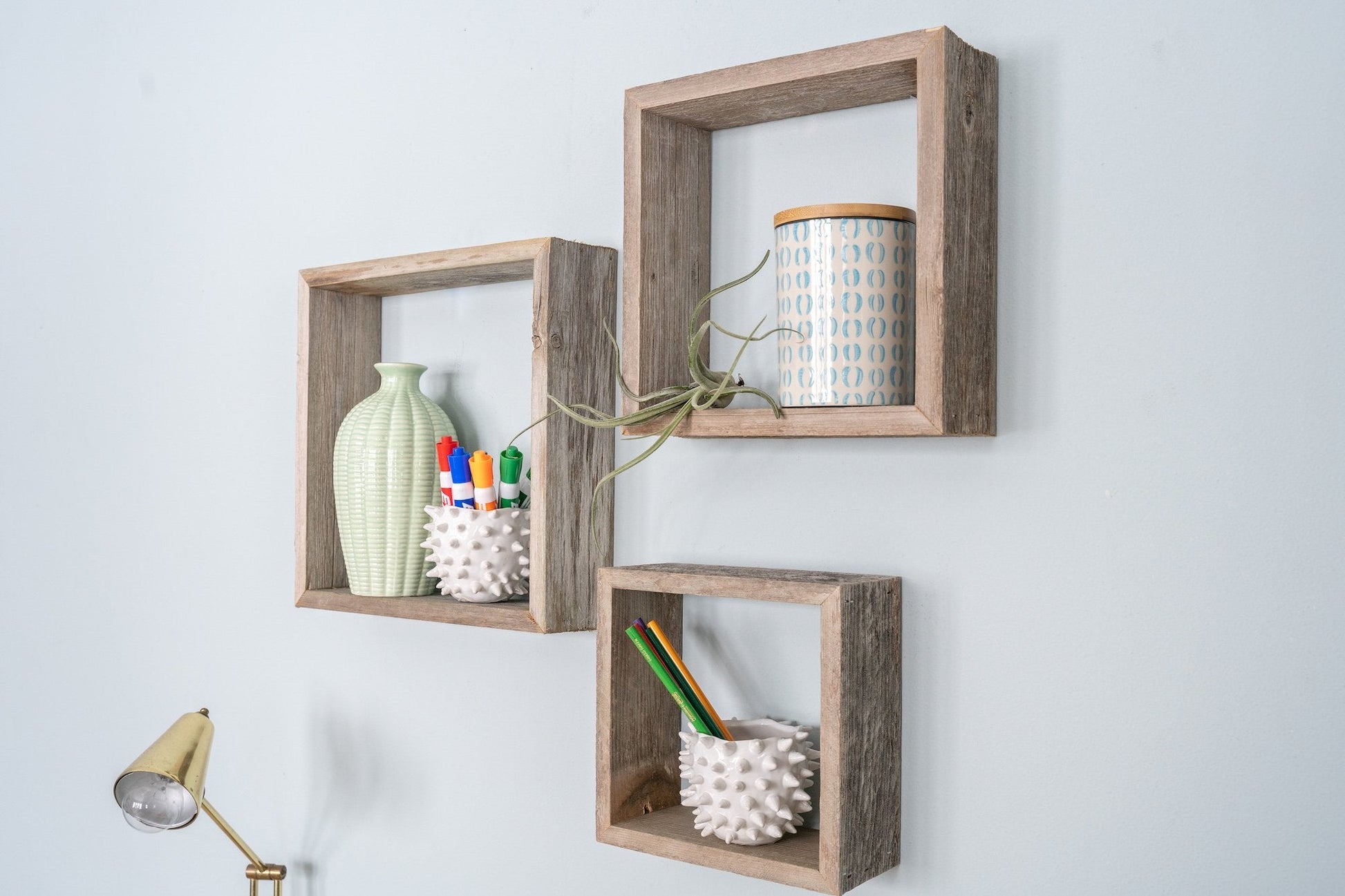 Rustic Farmhouse Set of 3 Square Shadow Box Shelves - GREAT BEACH HOUSE