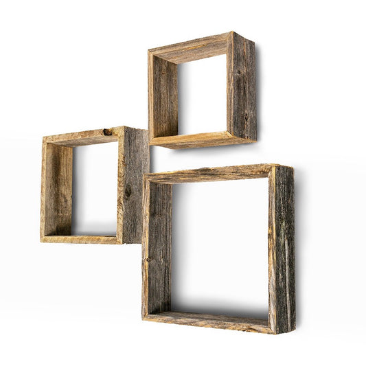 Rustic Farmhouse Set of 3 Square Shadow Box Shelves - GREAT BEACH HOUSE
